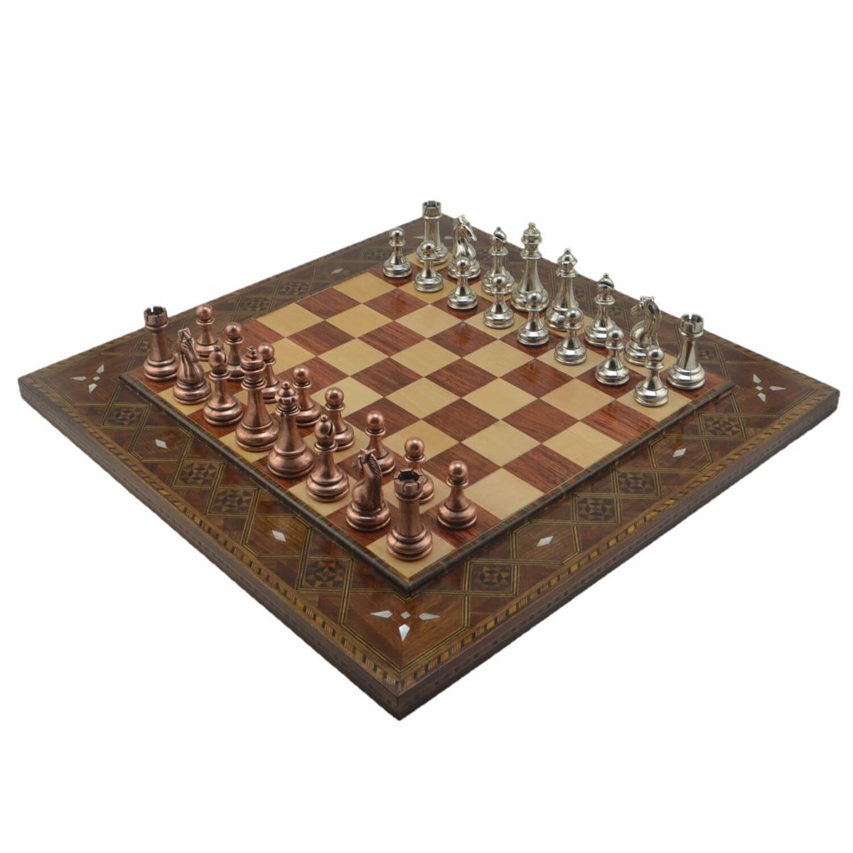 Gifthome Metal Satranç Takımı/Seti;Büyük,Klasik,Antik Taş,Gül,Düz Masif Satranç Tahtası