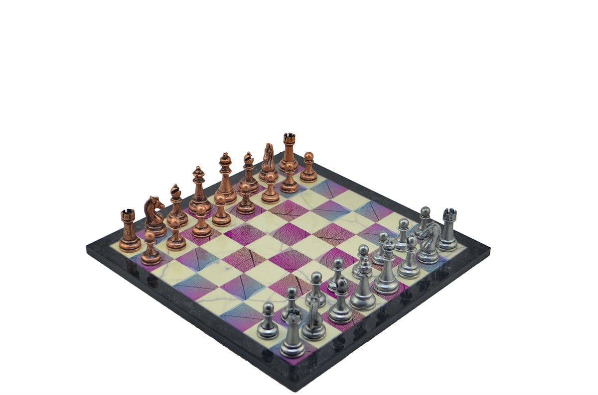 Gifthome Metal Satranç Takımı/Seti;Büyük,Klasik,Antik Taş ve Bahar Desenli Satranç Tahtası