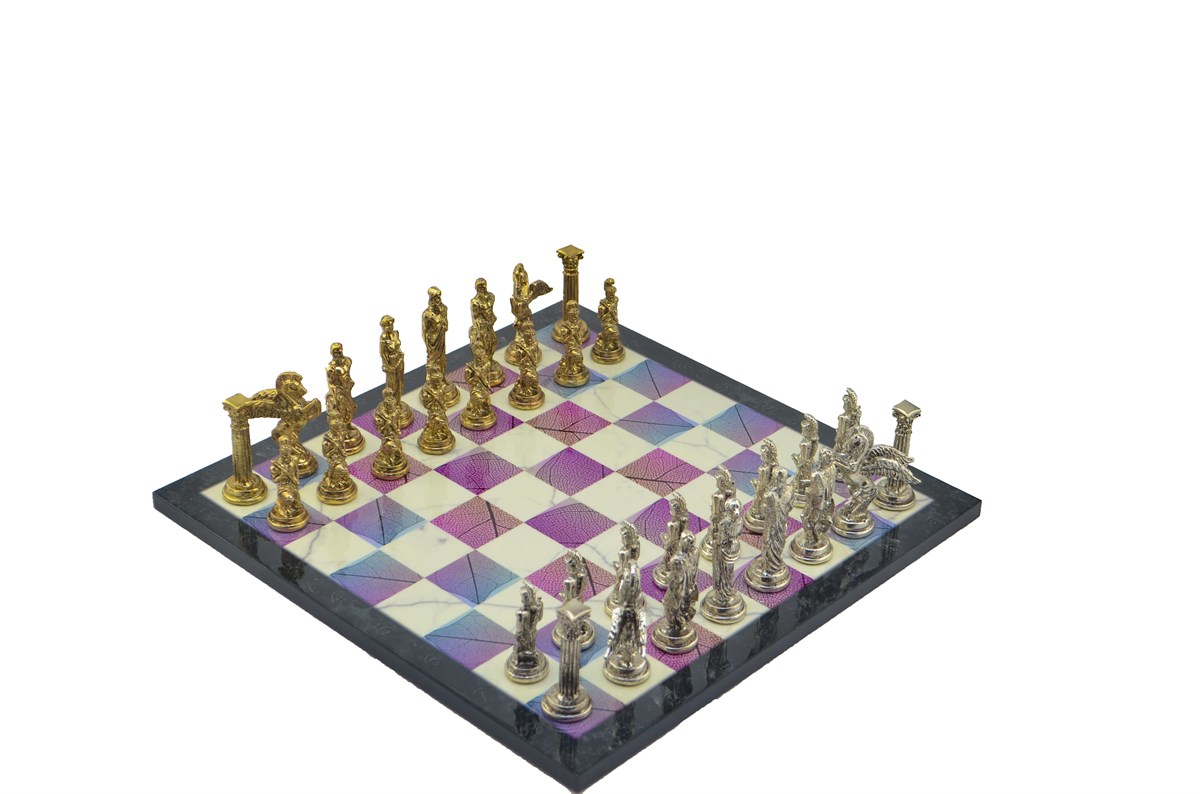 Gifthome Metal Satranç Takımı/Seti;Büyük,Pegasus,Parlak Taş ve Bahar Desenli Satranç Tahtası