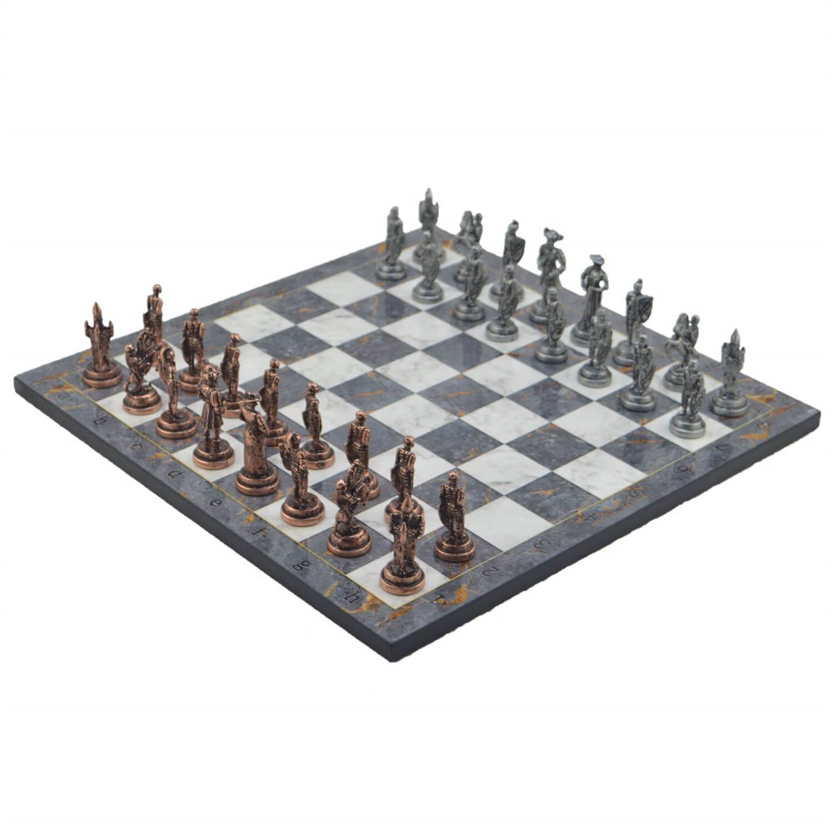 Gifthome Metal Satranç Takımı/Seti;Orta,İspanyol,Antik,Gri Mermer Desenli Satranç Tahtası