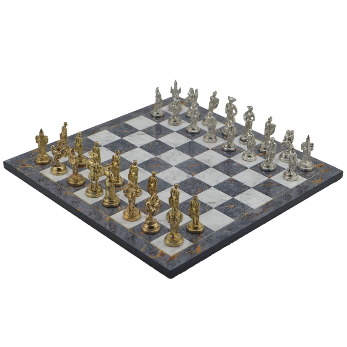 Gifthome Metal Satranç Takımı/Seti;Orta,İspanyol,Parlak,Gri Mermer Desenli Satranç Tahtası