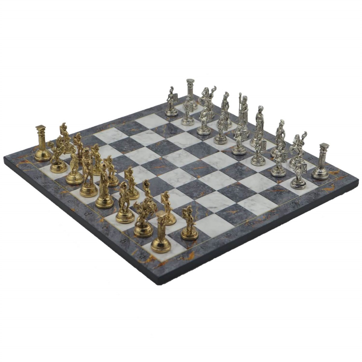 Gifthome Metal Satranç Takımı/Seti;Orta,Roma,Parlak,Gri Mermer Desenli Satranç Tahtası
