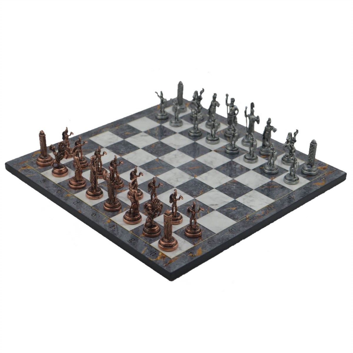 Gifthome Metal Satranç Takımı/Seti;Orta,Yunan,Antik,Gri Mermer Mermer Desenli Satranç Tahtası