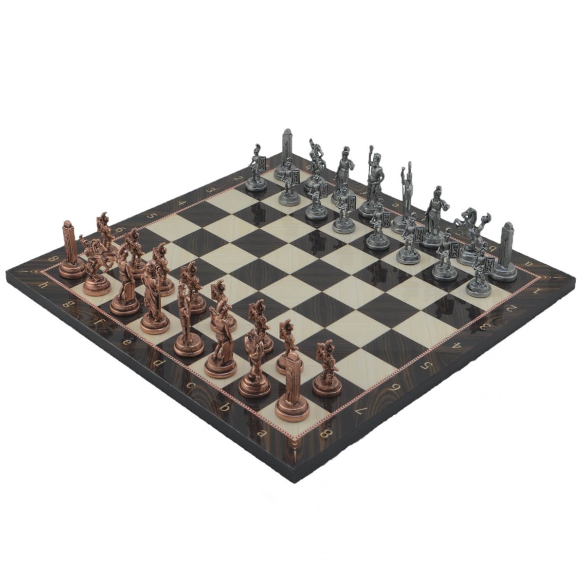 Gifthome Metal Satranç Takımı/Seti;Orta,Yunan,Antik,Ceviz Desenli Satranç Tahtası