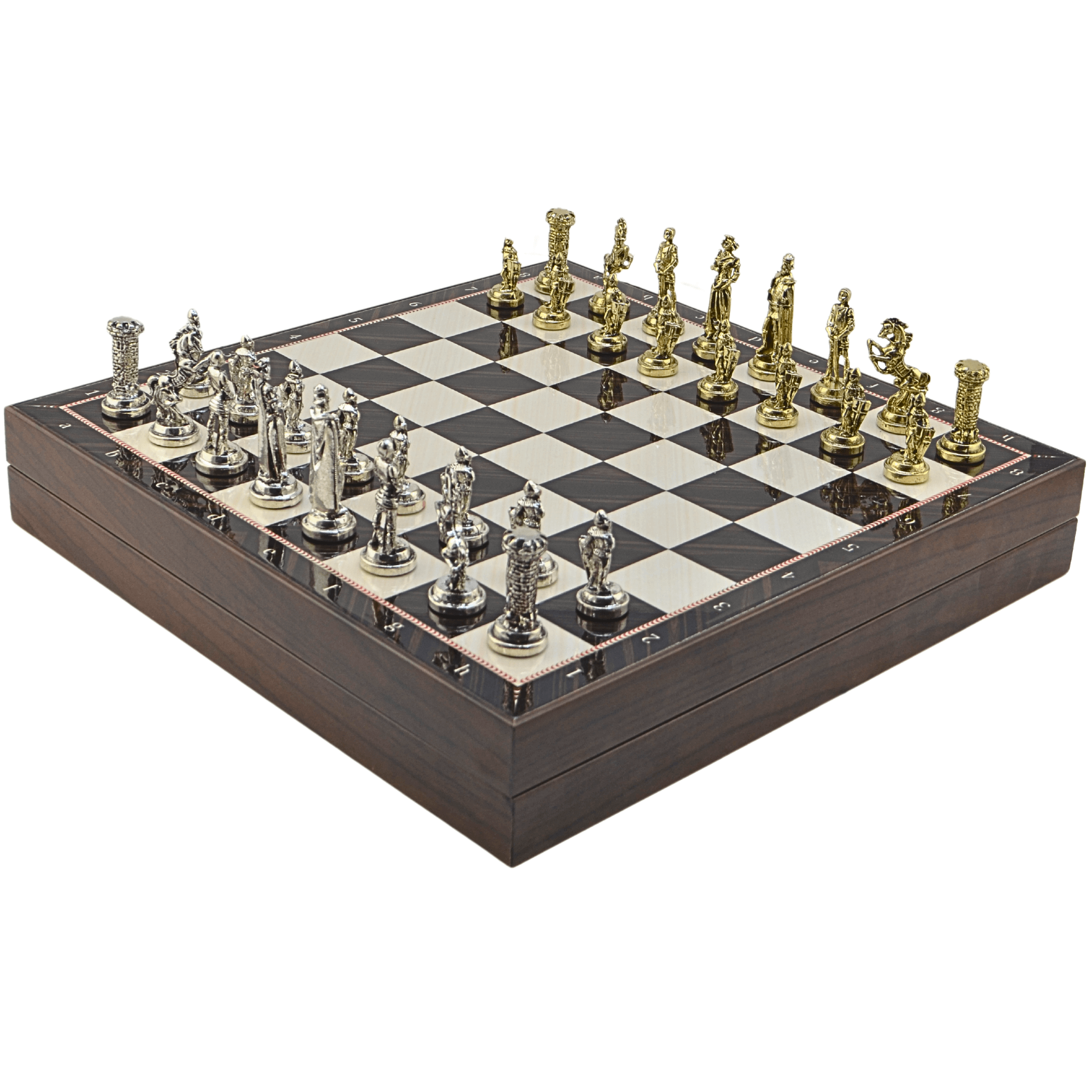 GiftHome Orta Boy Metal İNGİLİZ Satranç Tk. Parlak ve Ceviz Desenli Sandıklı MDF Tahtası(36X36X6 cm.) 