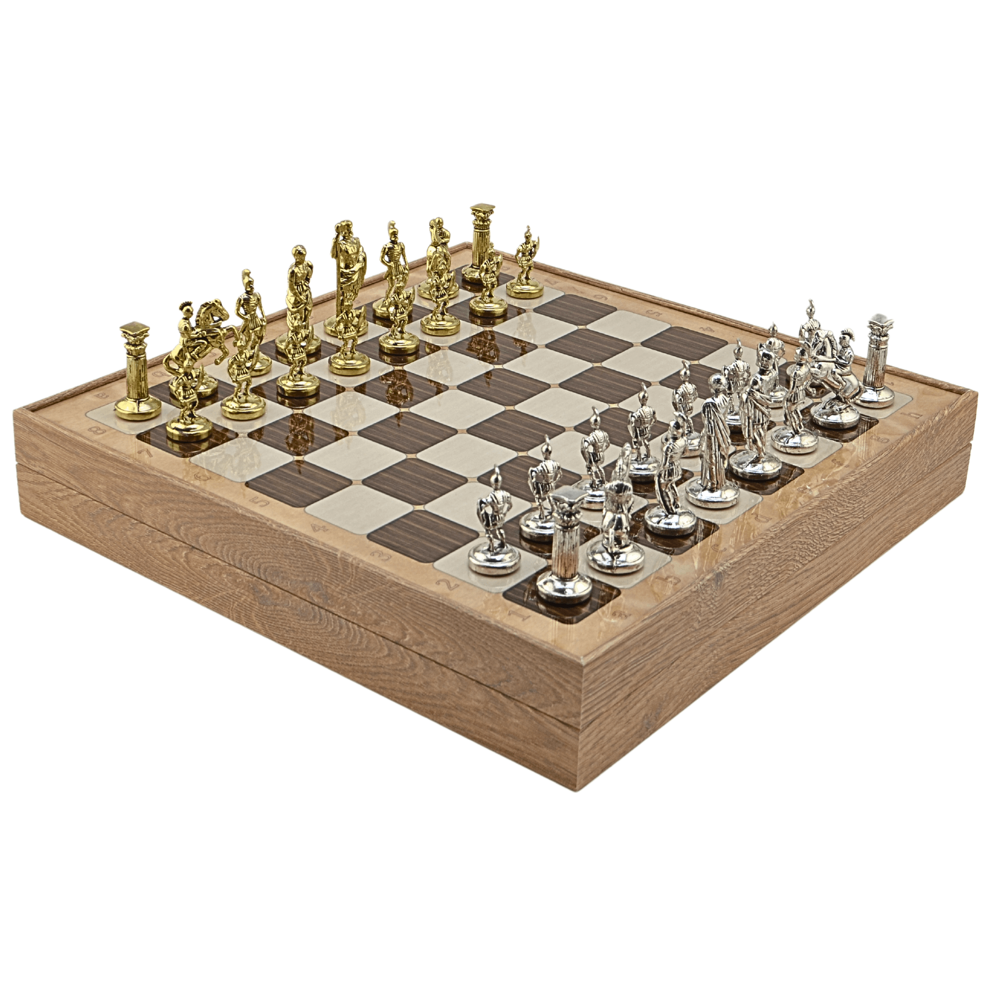 GiftHome Orta Boy Metal ROMA İMPARATORLUĞU Satranç Tk. Parlak ve Rustik Desenli Sandıklı MDF Tahtası(36X36X6 cm.) 