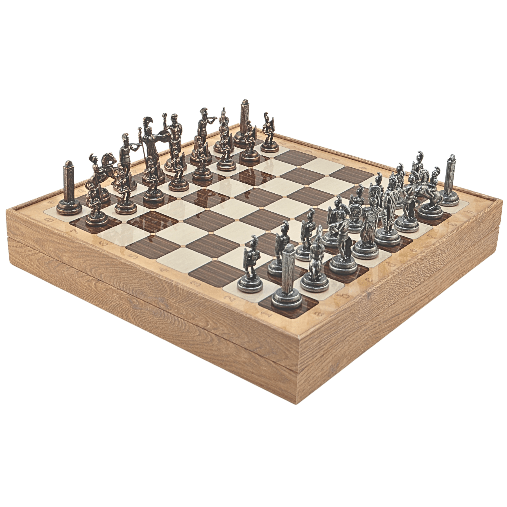 GiftHome Orta Boy Metal YUNAN MİTOLOJİSİ Satranç Tk. Antik ve Rustik Desenli Sandıklı MDF Tahtası(36X36 cm.) 