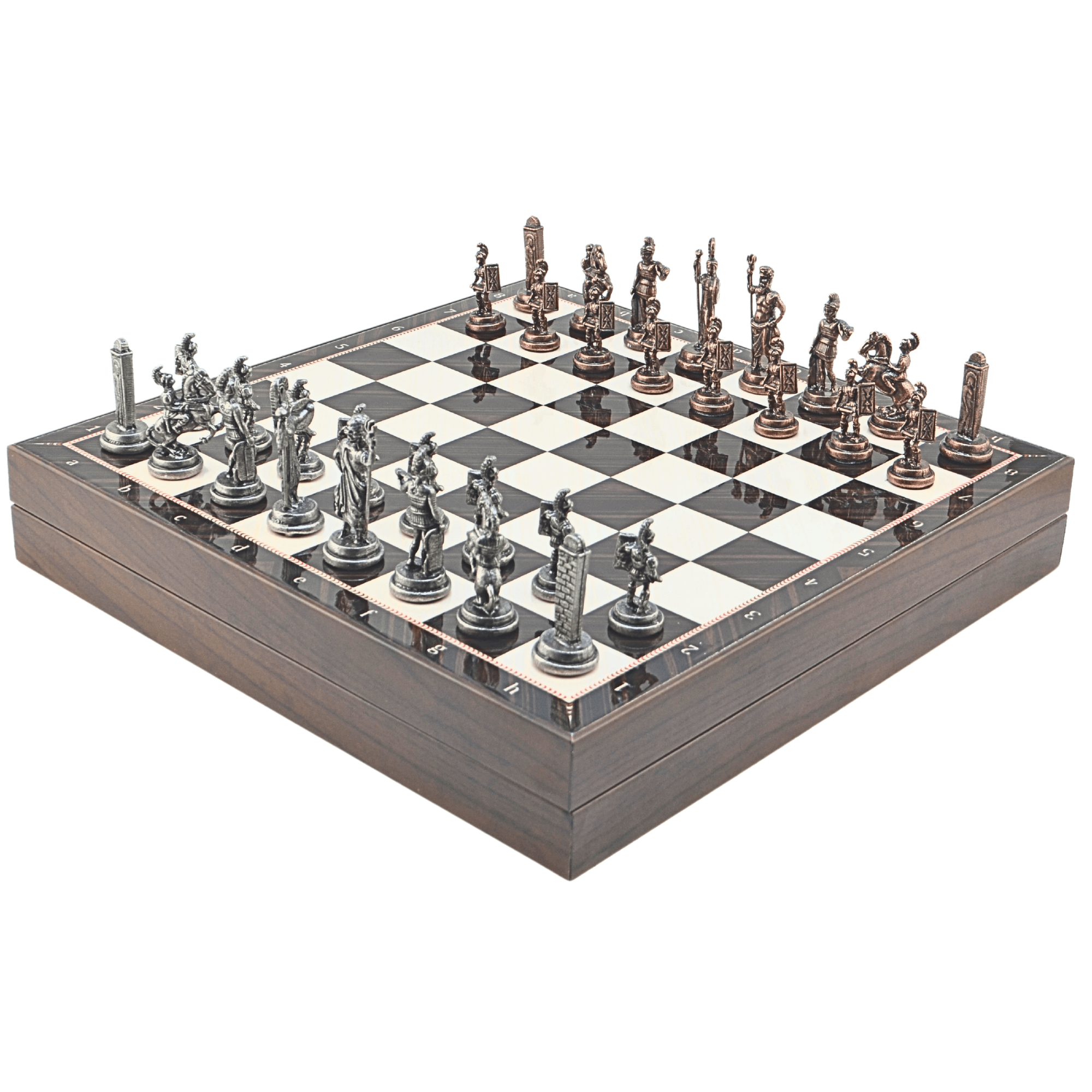 GiftHome Orta Boy Metal YUNAN MİTOLOJİSİ Satranç Tk. Antik ve Ceviz Desenli Sandıklı MDF Tahtası(36X36 cm.) 