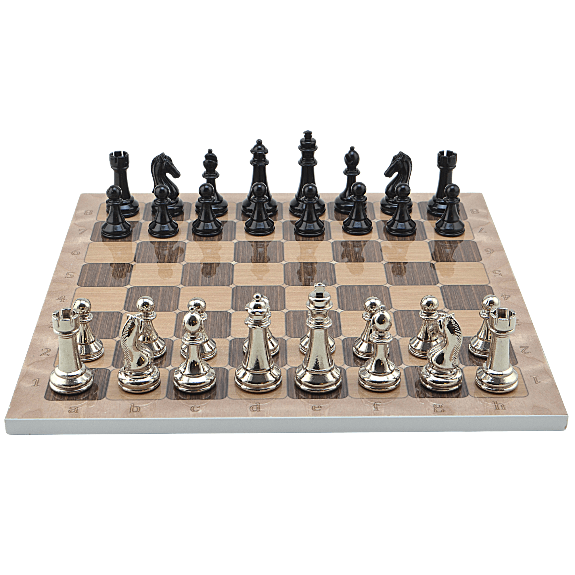 GiftHome Premium Black Metal Klasik Satranç Takımı ve Rustik Ceviz Desenli MDF Satranç Tahtası (37X37 cm.)