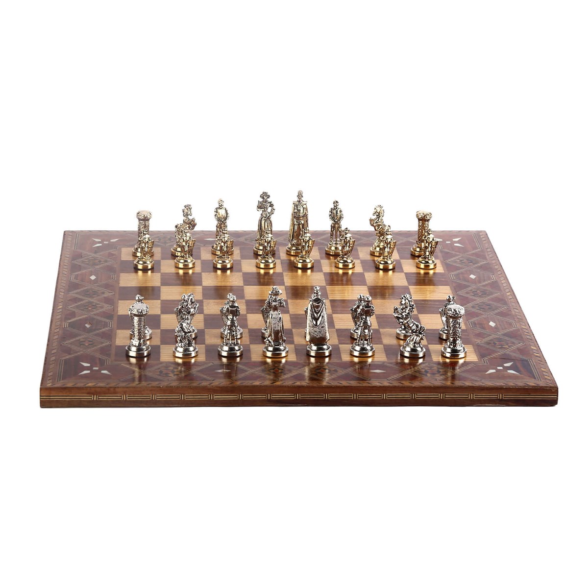 Orta Boy Metal İngiliz Satranç Takımı Parlak ve El Yapımı Masif Ahşap Düz Satranç Tahtası
