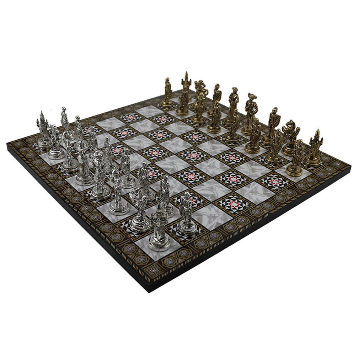 Metal İspanyol Askerleri Satranç Takımı ve Sedef Tahtası