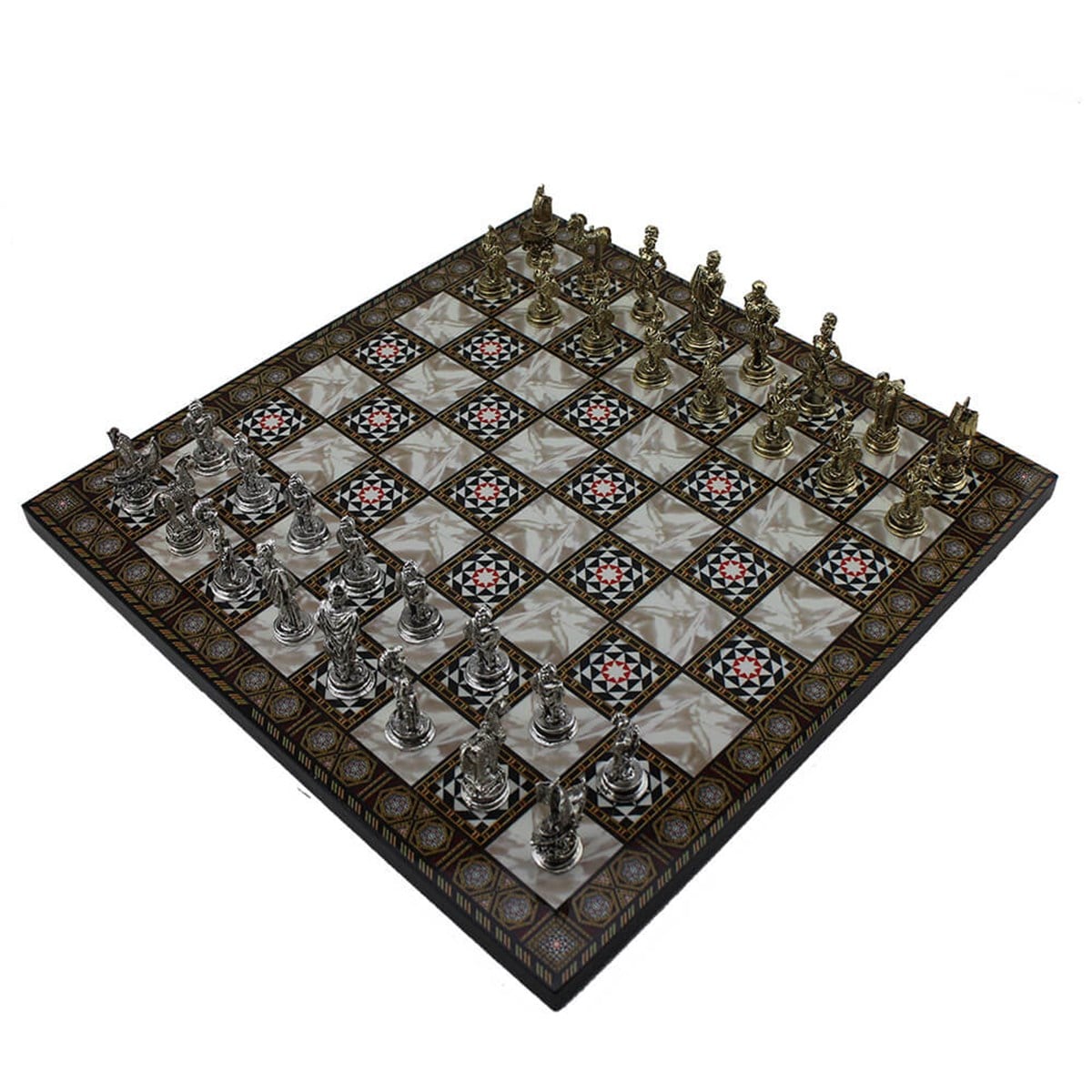 Metal Truvalılar Satranç Takımı ve Sedef Tahtası (Küçük Boy)