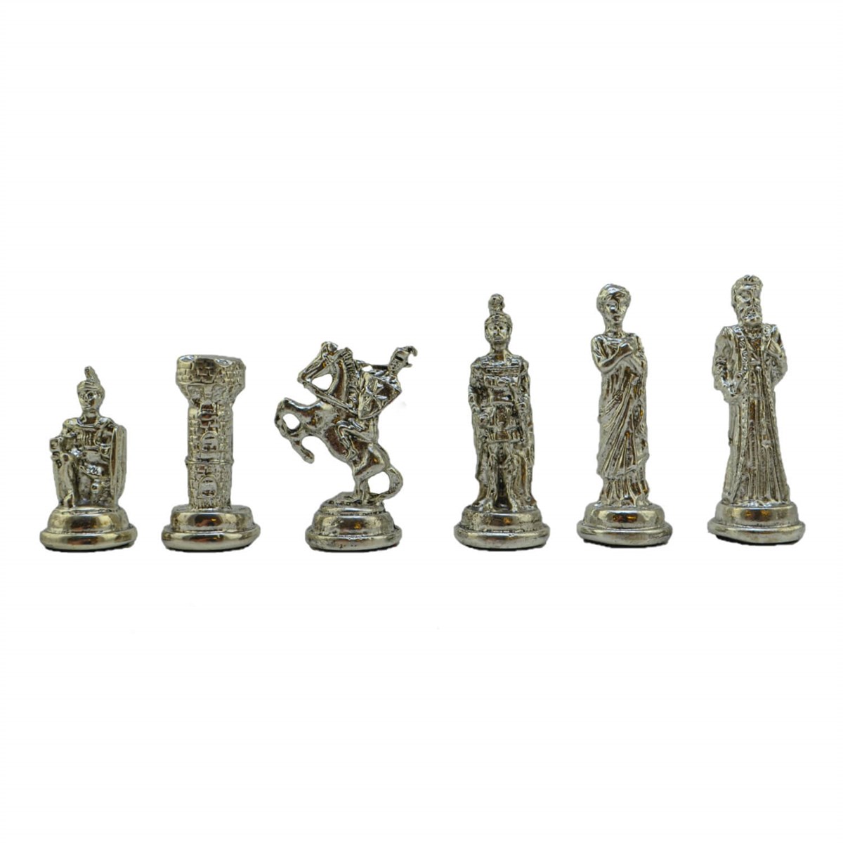 (Sadece Satranç Taşı İsteyene) Gifthome, Orta, Metal, Parlak, Truva Figürlü Satranç Taşı
