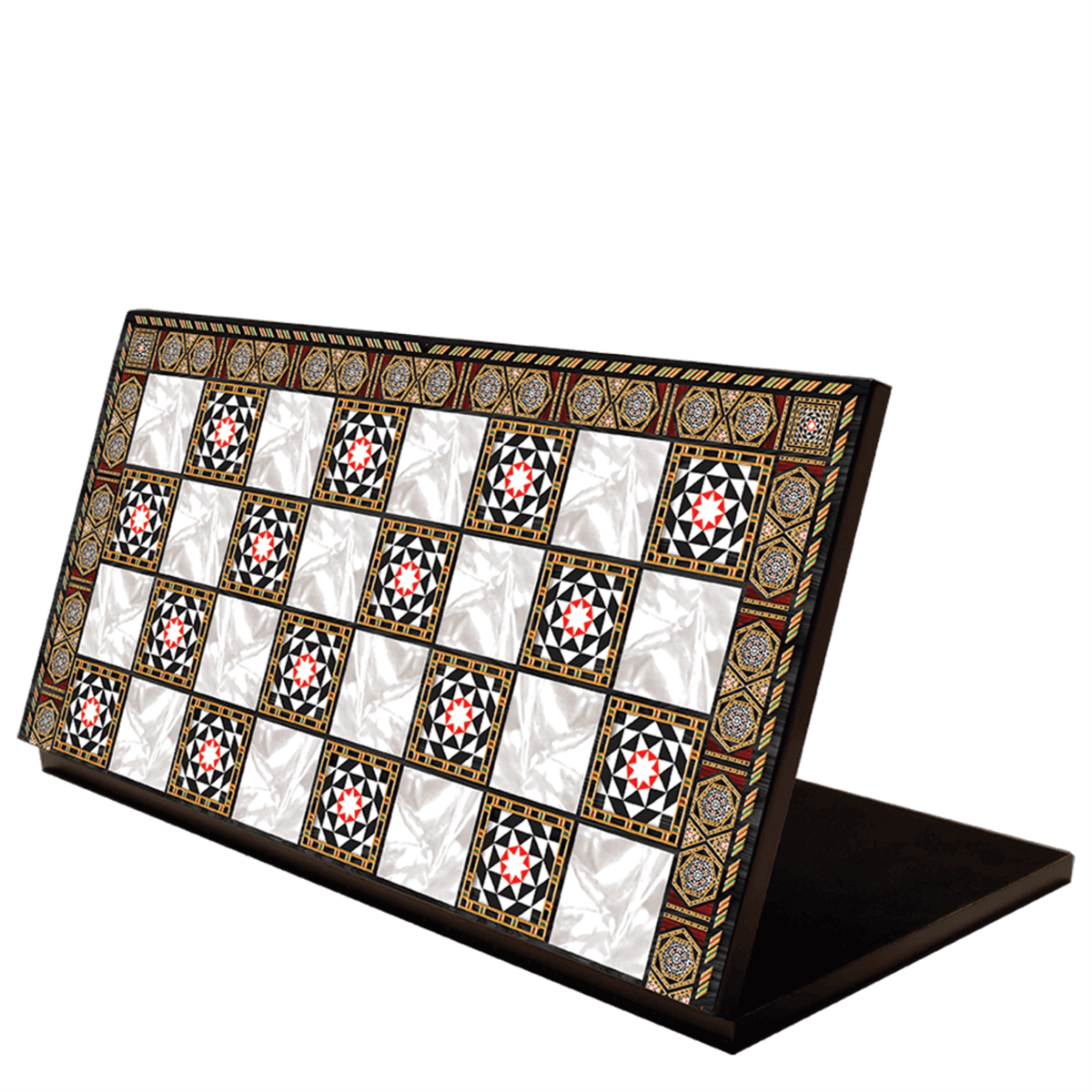 (Sadece Tahta İsteyene) Büyük Boy Katlanır Sedef Desenli MDF Ahşap Satranç Tahtası (43x43 cm.)