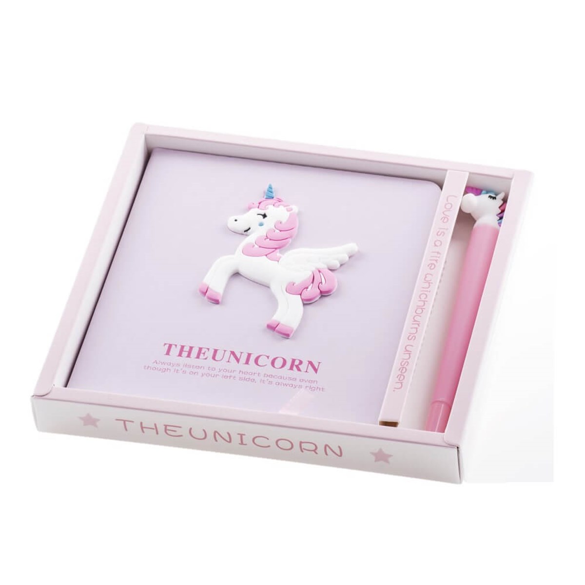 UNICORN KABARTMA RESİMLİ HATIRA DEFTERİ VE UNICORN ŞEKİLLİ KALEM SETİ
