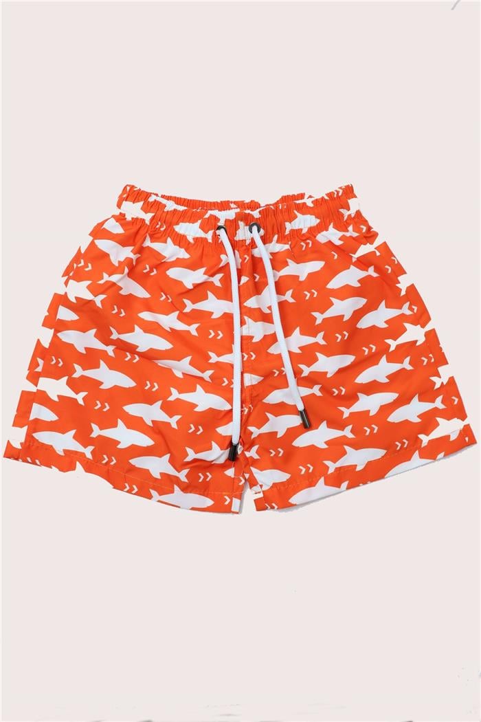 Erkek Çocuk Beyaz Balık Desen Deniz Şortu