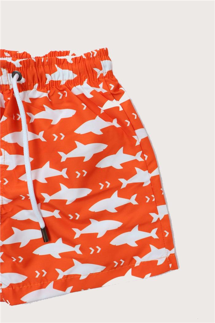 Erkek Çocuk Beyaz Balık Desen Deniz Şortu