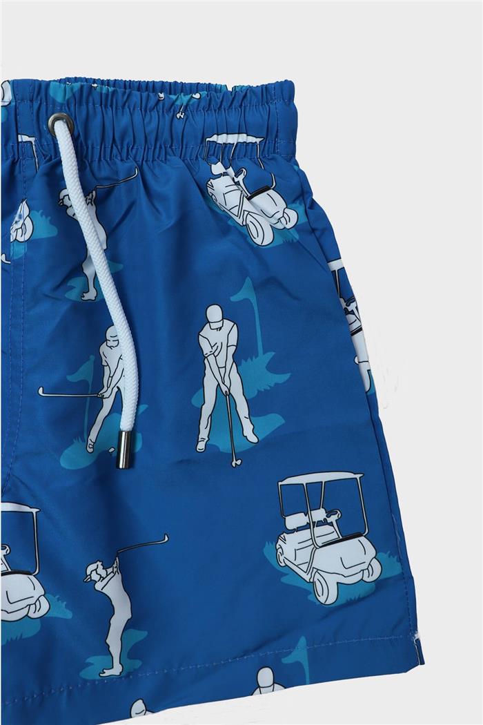 Erkek Çocuk Beyaz Golf Desenli Deniz Şortu