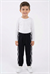 Erkek Çocuk Siyah Şardonsuz 3 İplik Şerit Detay Basic Sweatpant