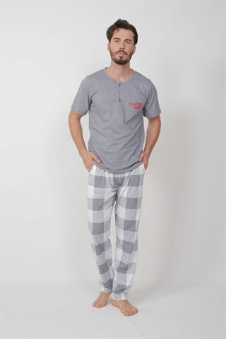 Gri Erkek Kısa Kollu Pijama Takımı