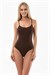 Kadın Acı Kahve Cotton İp Askılı String Çıtçıtlı Body