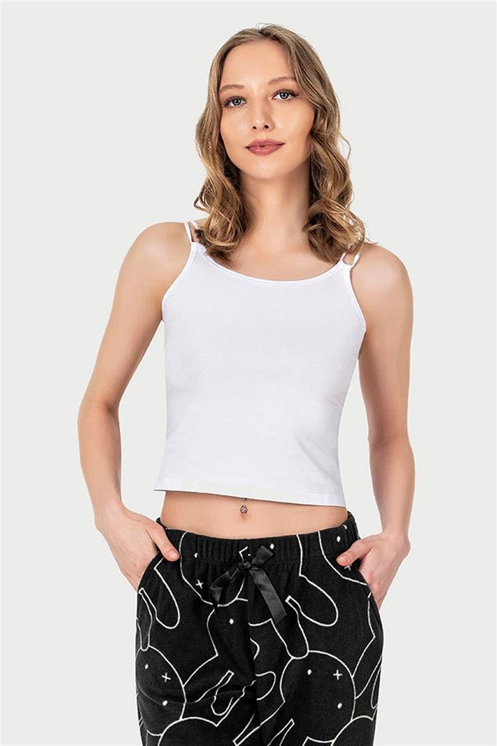 Kadın Beyaz Çift İp Askılı Crop