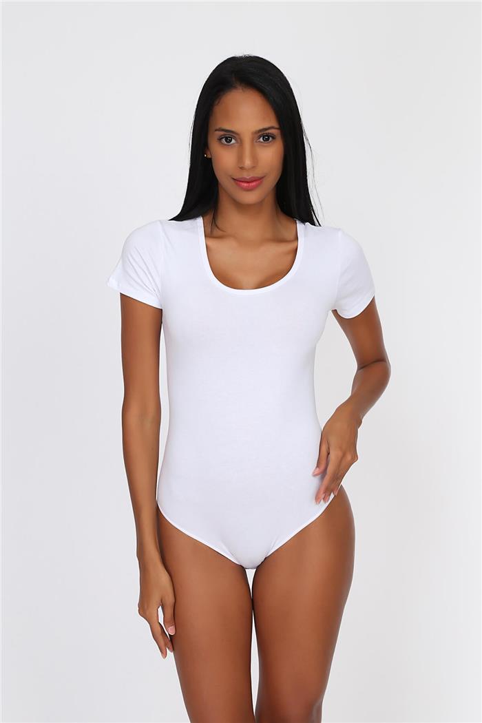 Kadın Beyaz Cotton Yarım Kol Çıtçıtlı Body