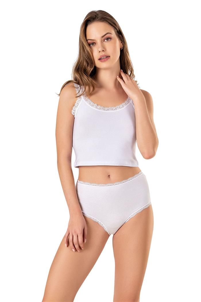 Kadın Beyaz Dantelli Crop Atlet