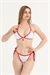 Kadın Beyaz Kırmızı Çerçeveli Kiraz Detaylı Bikini Takım