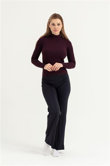 Kadın Bordo Dik Yaka Uzun Kol Body