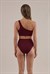 Kadın Bordo Tek Omuz Yüksek Bel Bikini Takım