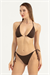 Kadın Kahverengi Önü İnci Detay Bikini Takım