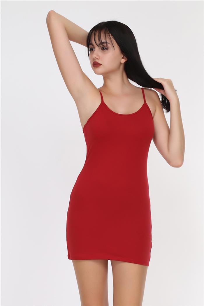 Kadın Kırmızı İnce Askılı Uzun Atlet 