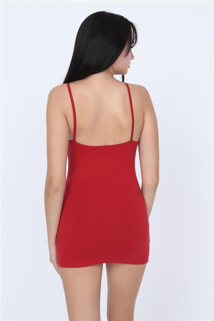 Kadın Kırmızı İp Askılı Uzun Atlet