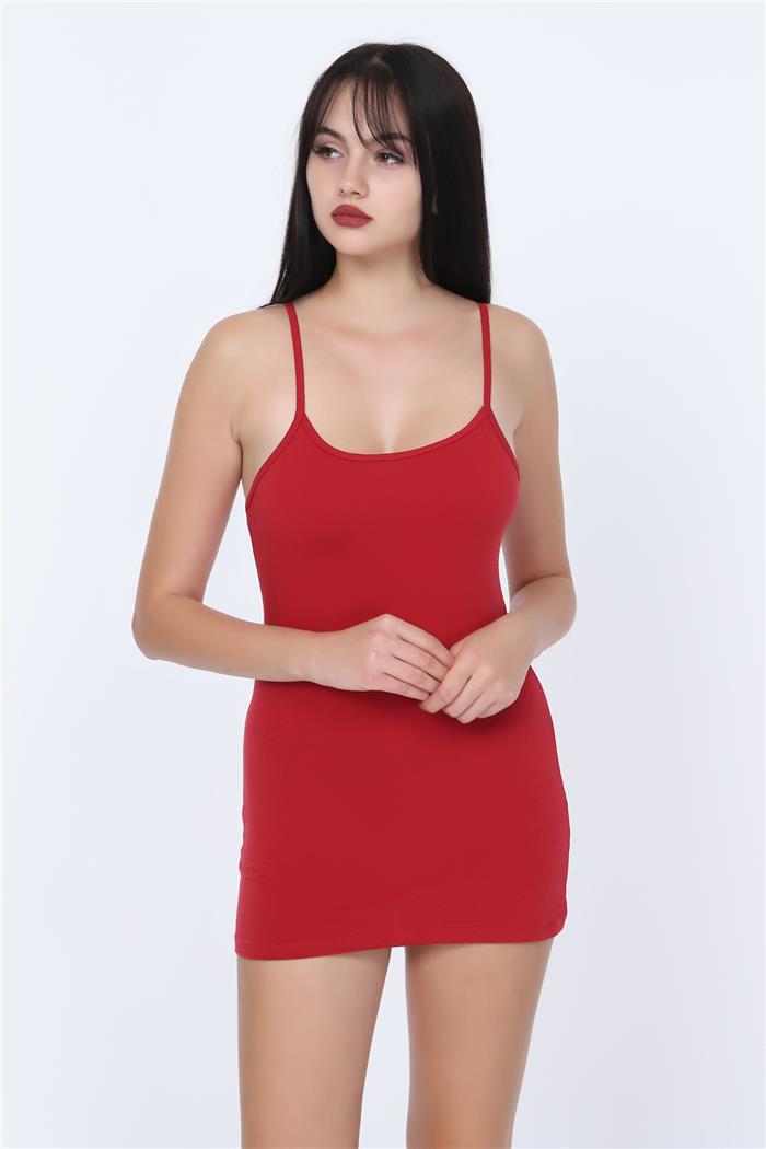 Kadın Kırmızı İp Askılı Uzun Atlet