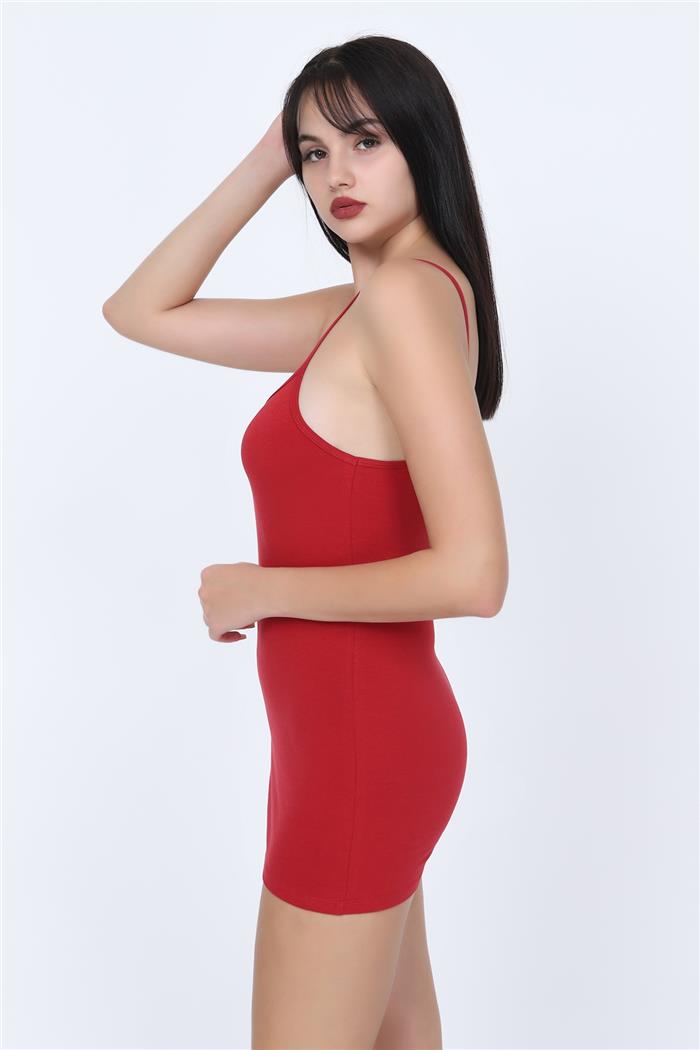 Kadın Kırmızı İp Askılı Uzun Atlet