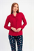 Kadın Kırmızı Marla Gömlek Yaka Düğmeli Uzun Kol Pijama Üstü