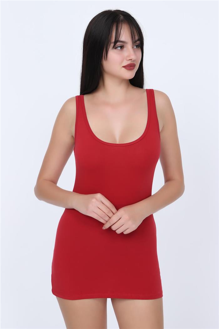 Kadın Kırmızı Sırtı Açık Uzun Atlet