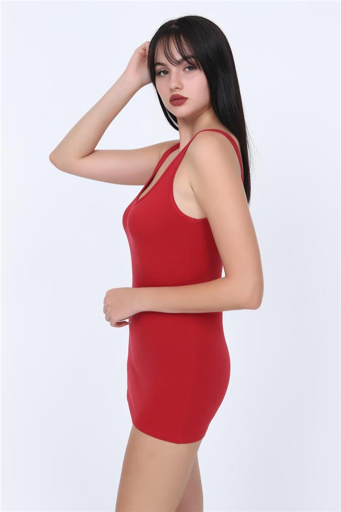 Kadın Kırmızı Sırtı Açık Uzun Atlet