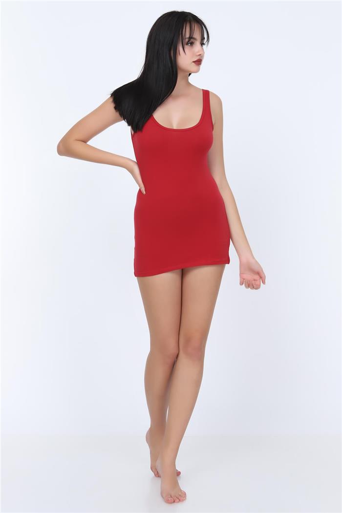 Kadın Kırmızı Sırtı Açık Uzun Atlet