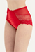 Kadın Kırmızı Yüksek Bel Ön Kadife Yan Bant Üst Tül Bikini