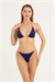 Kadın Lacivert Kırmızı Beyaz Çerçeveli Bikini Takım