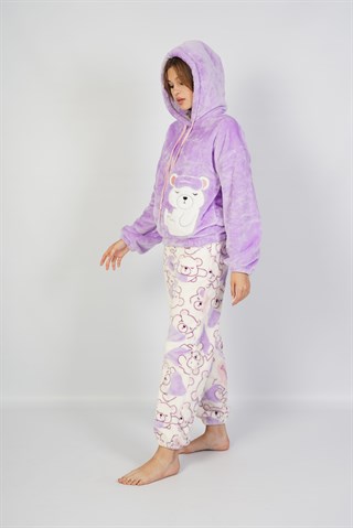 Kadın Lila Polar Pijama Takımı