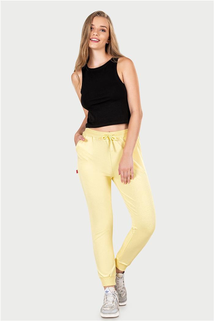 Kadın Limon Sarı İki İplik Slimfit Paça Alt