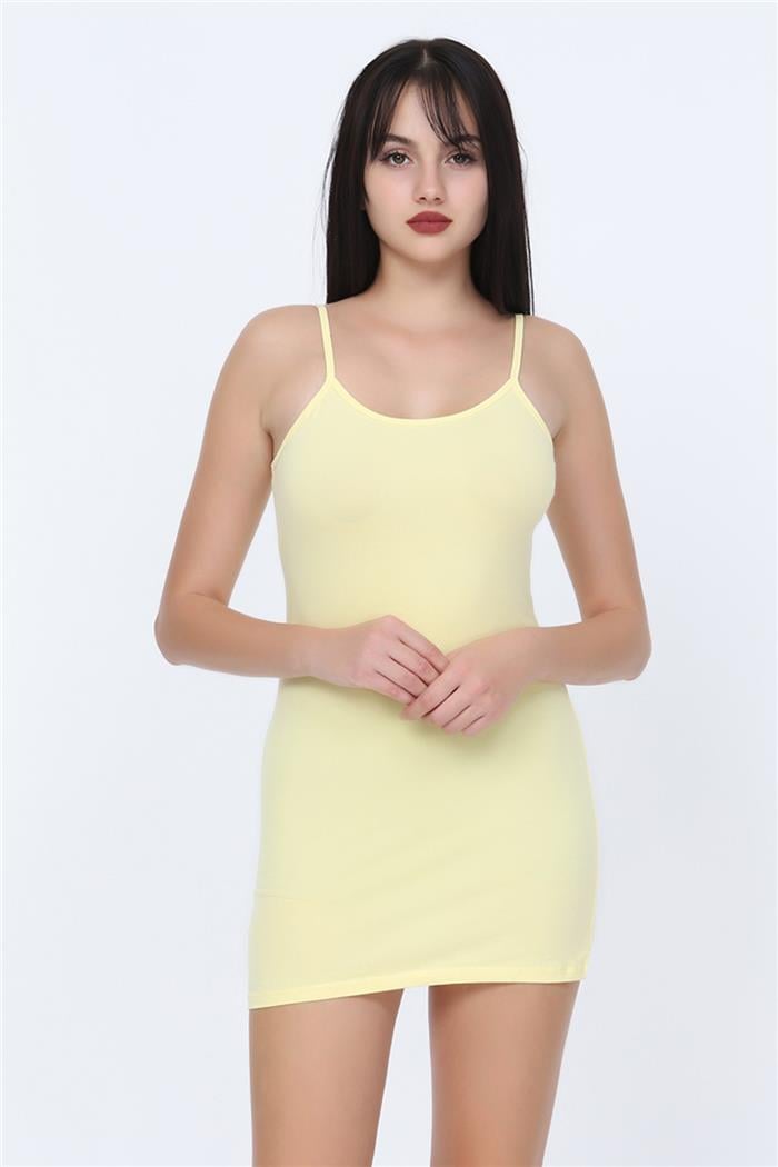 Kadın Limon Sarı İnce Askılı Uzun Atlet 