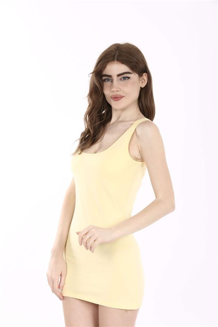 Kadın Limon Sarı Kalın Askılı Tunik