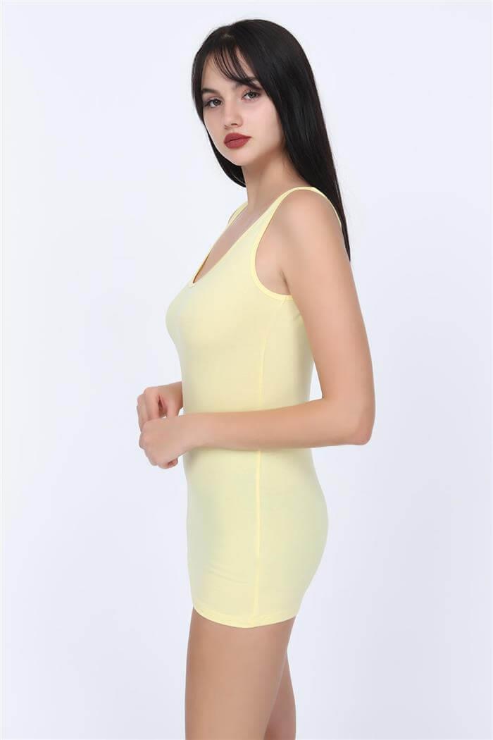 Kadın Limon Sarı Sırtı Açık Uzun Atlet