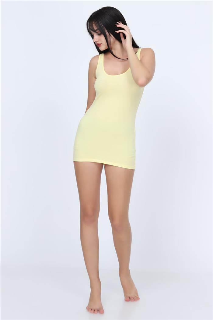 Kadın Limon Sarı Sırtı Açık Uzun Atlet