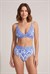 Kadın Mavi Beyaz Çiçek Desen Yüksek Bel Bikini Takım