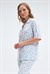 Kadın Mavi Çiçek Desen Kısa Kol Pijama Üstü